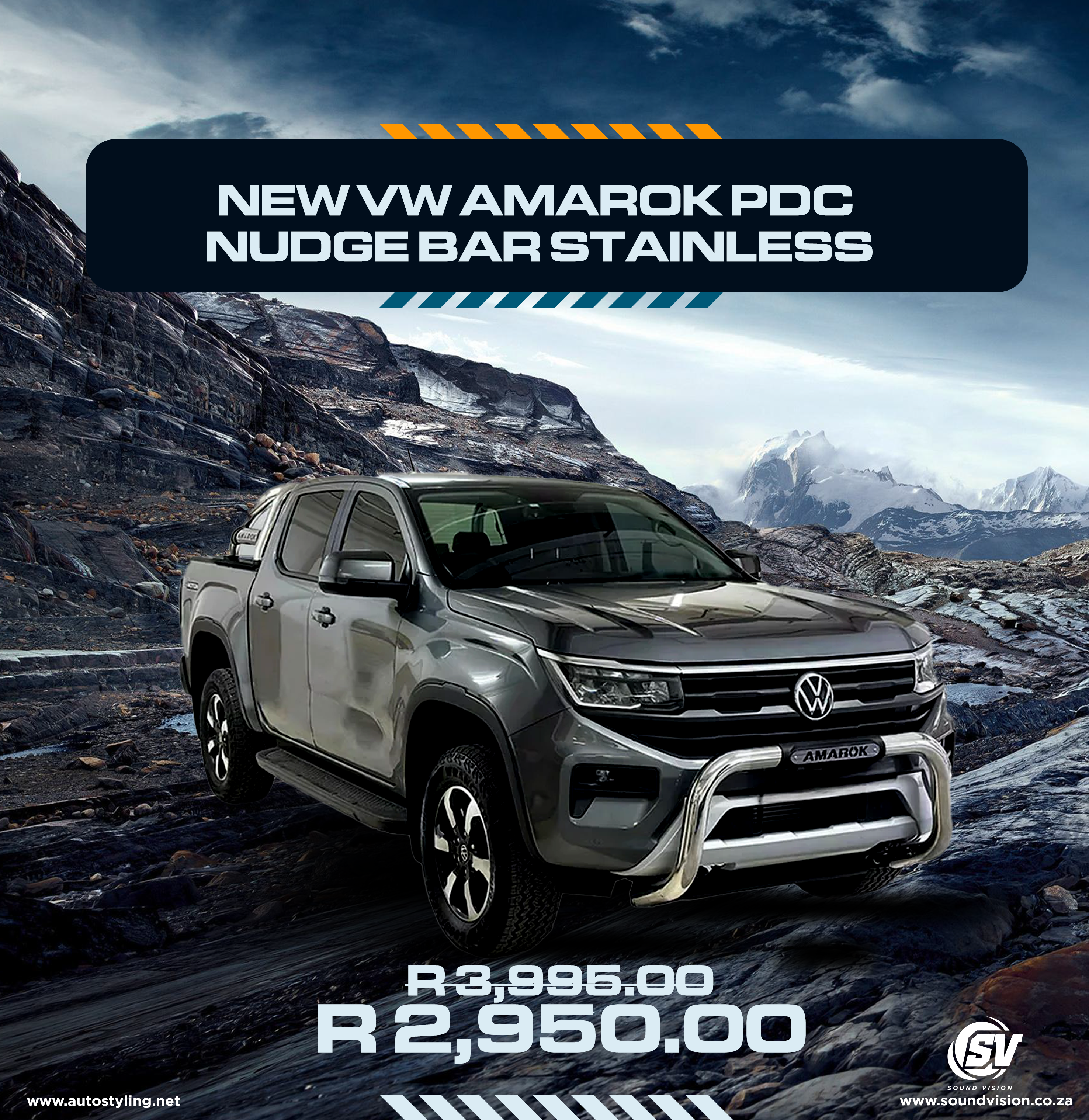 New VW Amarok PDC Nudge Bar Stainless