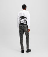 MIXED-MATERIAL TAPERED JEANS