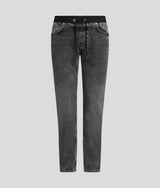 MIXED-MATERIAL TAPERED JEANS