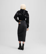 ZIP-FRONT DENIM MIDI SKIRT