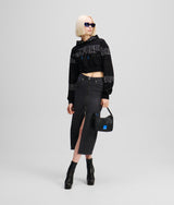 ZIP-FRONT DENIM MIDI SKIRT