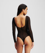 MONOGRAM LONG-SLEEVED MESH BODYSUIT