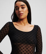 MONOGRAM LONG-SLEEVED MESH BODYSUIT