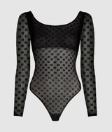 MONOGRAM LONG-SLEEVED MESH BODYSUIT