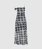Checked mesh maxi dress