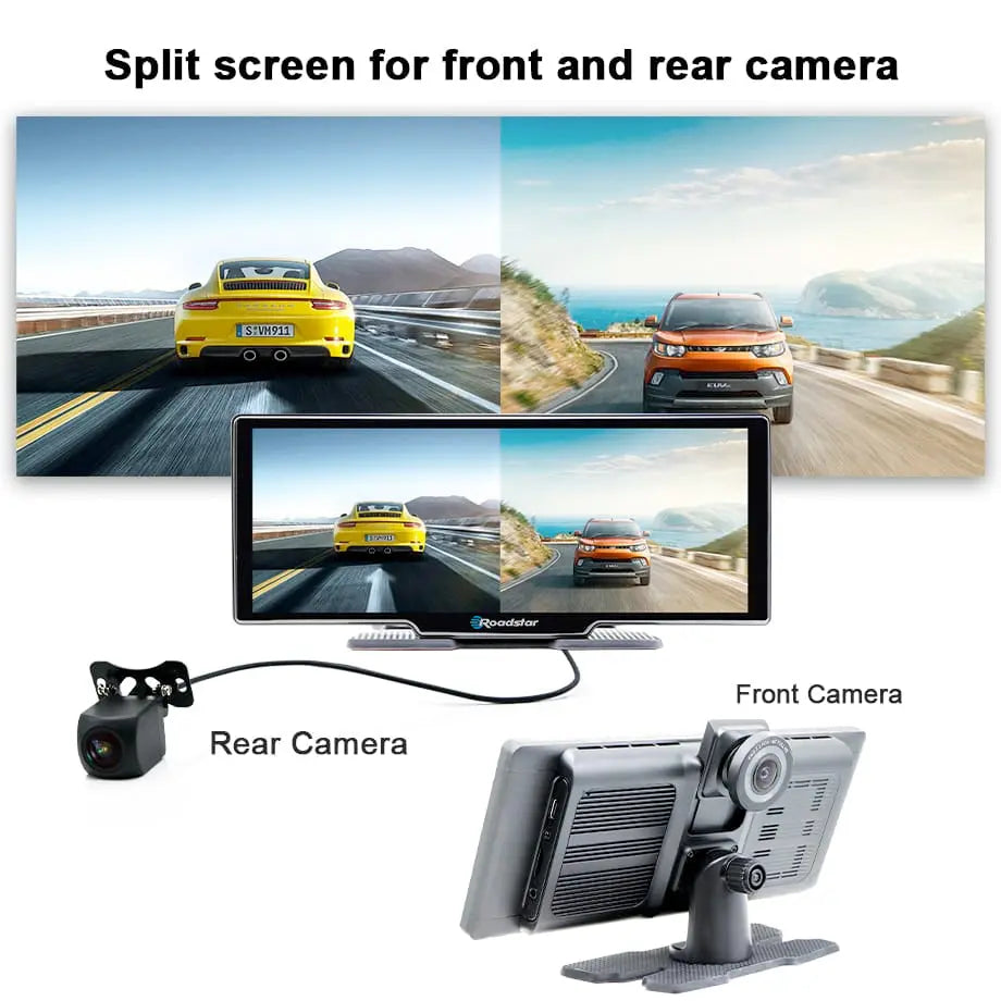 Roadstar - 10.26 Inch 2-Way DVR Camera Screen With Apple Carplay & Android Auto