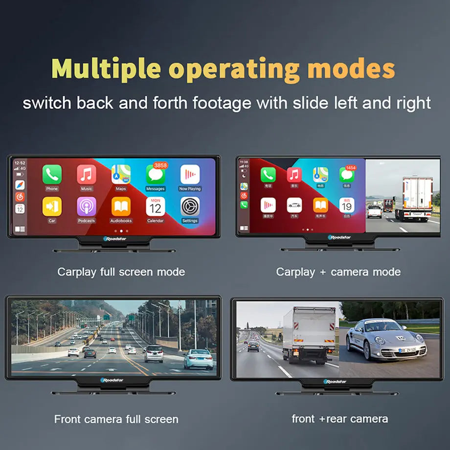 Roadstar - 10.26 Inch 2-Way DVR Camera Screen With Apple Carplay & Android Auto