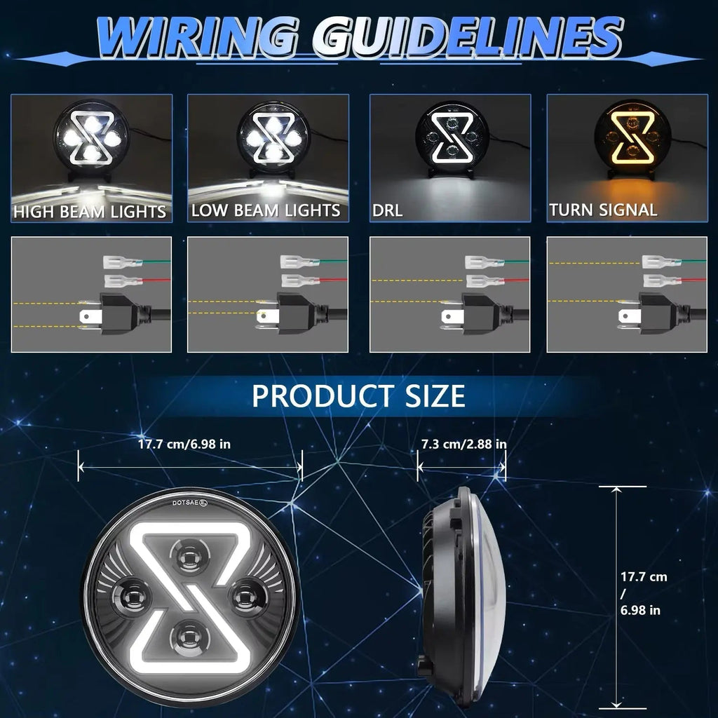 Universal  7 Inch Jeep Style Dynamic Start Up DRL LED Projector Headlight - New Design