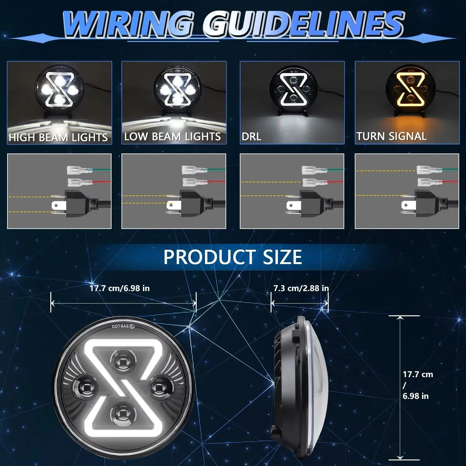 Universal  7 Inch Jeep Style Dynamic Start Up DRL LED Projector Headlight - New Design